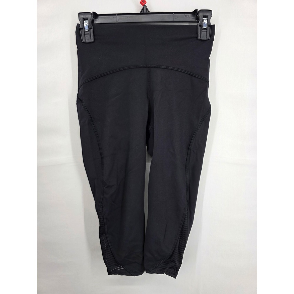 Lululemon High Rise Crop Leggings Black Mesh Ribbed Detail Size 4 W5AM7S
